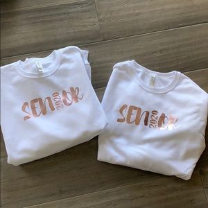 White with rose gold “senior 2020” crew neck